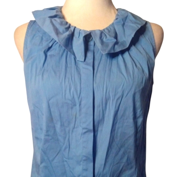 Lafayette 148 Sleeveless Ruffle Neck Blouse Button Front Cotton Blend Size 2 - Picture 2 of 8